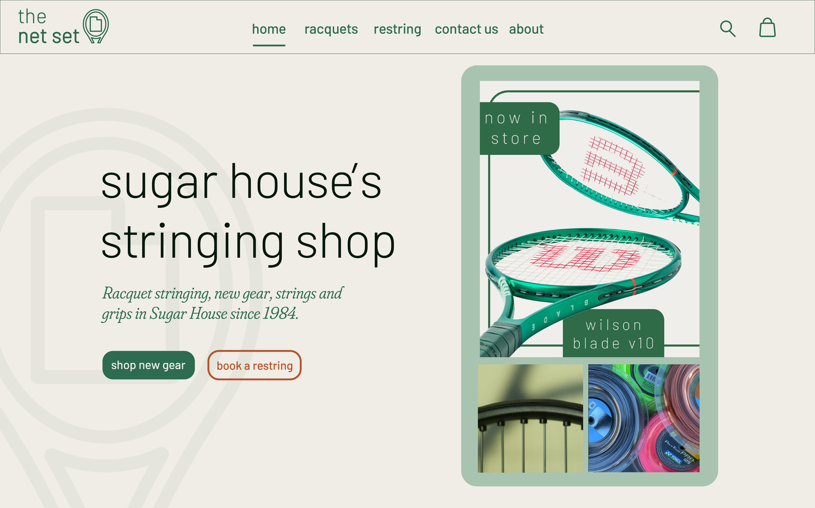 Concept homepage: sugar house's stringing shop