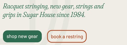 Close crop of the homepage: Fraunces tagline above a green shop button and a clay restring button